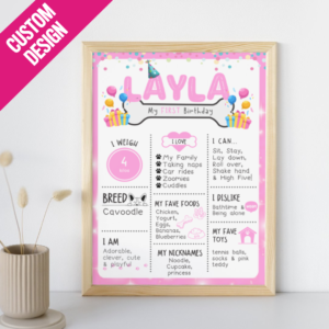 Custom Design - Dog Birthday Milestones Poster (Pink Party)